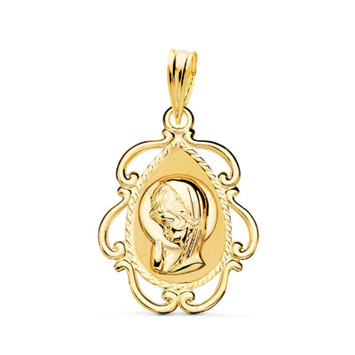 Clôture Ajourée Médaille Fille Vierge 18K En Luminosité. 22x16mm