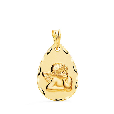 18K Carved Burlon Angel Drop Medal 21x14 mm