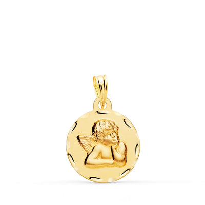 18K Carved Burlon Angel Round Medal 16 mm