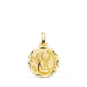 18K Medalla Tallada Angel " Yo Te Guardare " 16 mm
