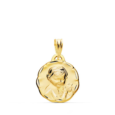 18K Medalla Angel Querubin Tallado 15 mm