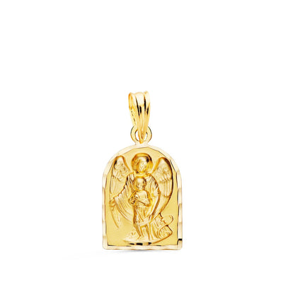 18K Yellow Gold Medal Guardian Angel Chapel Carved Edge 18x11 mm