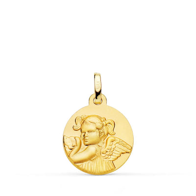 18K Yellow Gold Medal Angel Mischievous Girl Shaded 16 mm