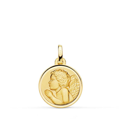 18K Yellow Gold Medallion Pious Child Angel Praying Bezel 16mm