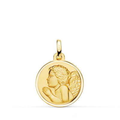 18K Yellow Gold Medallion Pious Child Angel Praying Bezel 18mm
