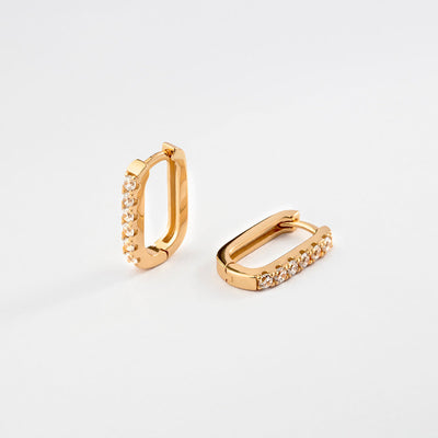 Thick Rectangular Hoop Earrings with Zirconia Gold