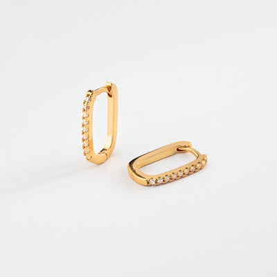 Rectangular Hoop Earrings with Gold Zirconia