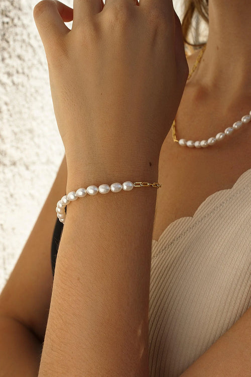 Pulseras de Perlas en Plata Diseño Dorado