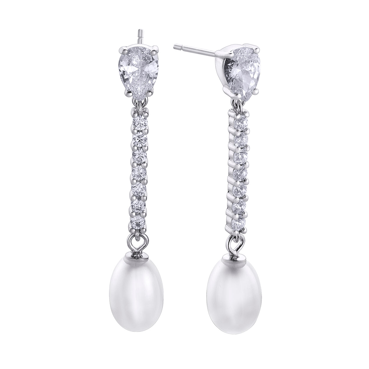 Pearl Earrings with Pavé Bar and Zirconia