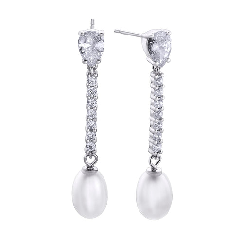 Boucles d'Oreilles Perles et Barre Pavé et Zircon