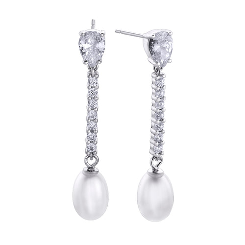 Pearl Earrings and Pavé and Zircon Bar