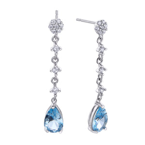 Sposata 925 Silver Earrings with Zirconia and Aquamarine Teardrop