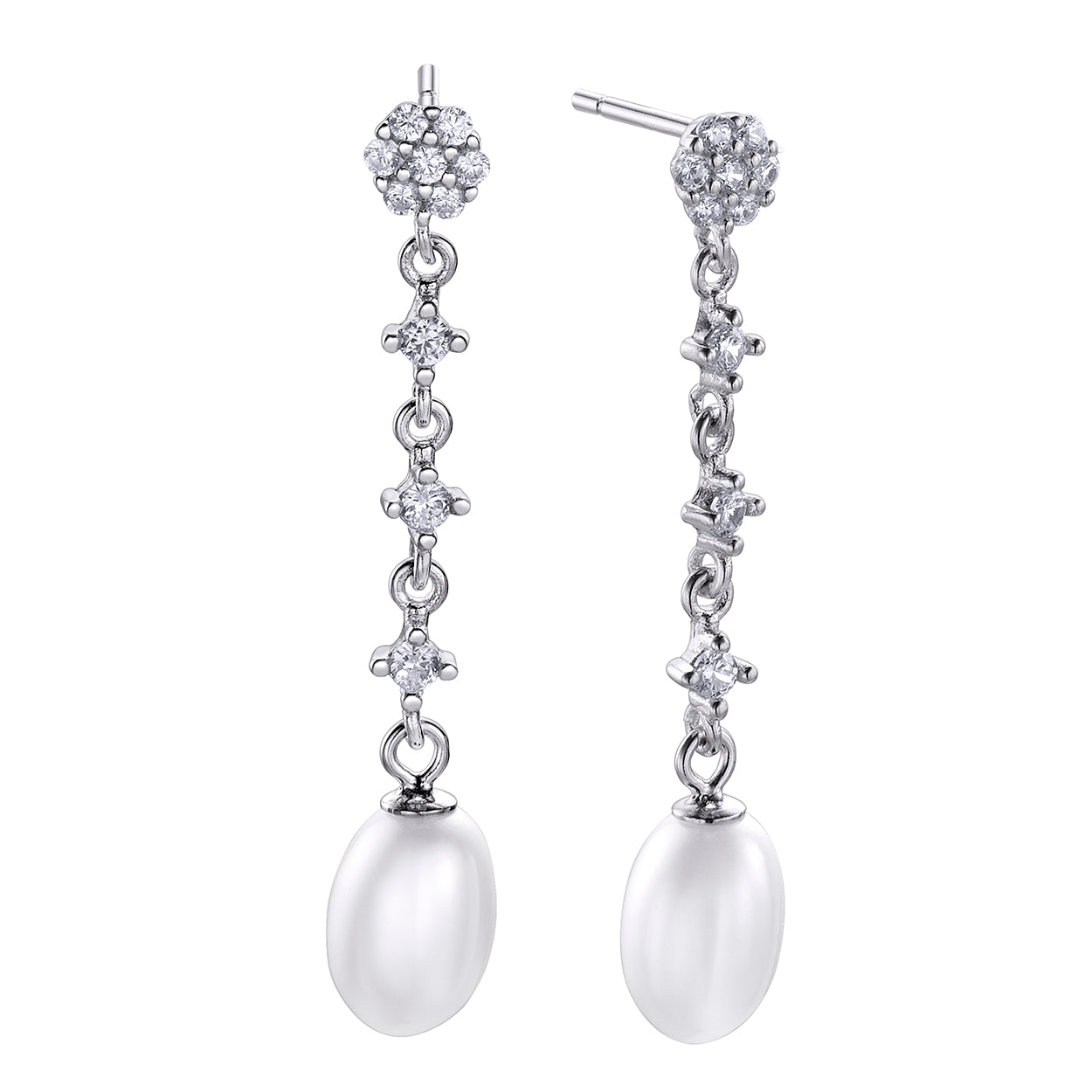 Long Bridal Earrings Oval Pearl