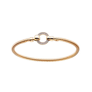 Tubogas Bracelet in 925 Gold Plated Silver with a Circle of Pave Zirconia