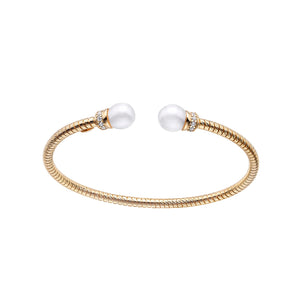 Tubogas Bracelet in 925 Gold Plated Silver with Pearl and Zirconia Pavé