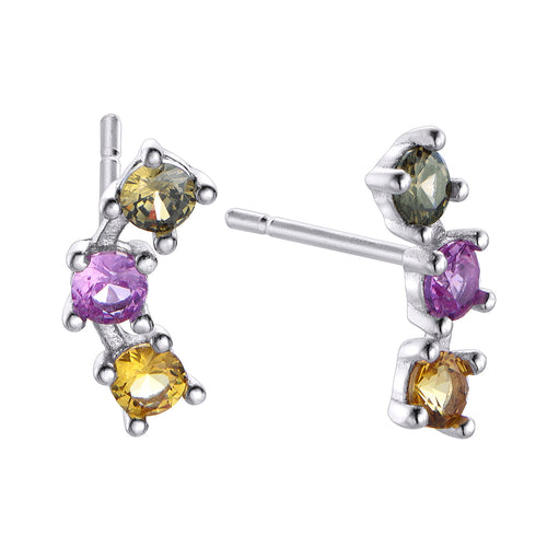 Pendientes Pretty Jewels Plata Trepadores Triple Circonita Multicolor