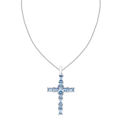 Pretty Jewels 925 Silver Pendant with Aquamarine Cross