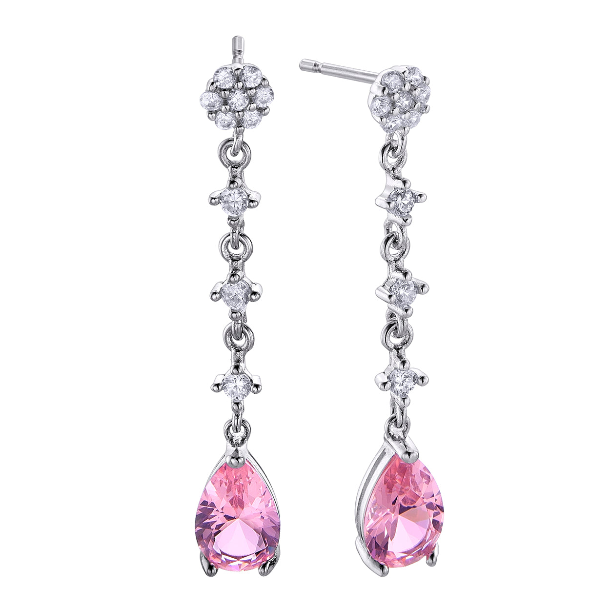 Sposata Earrings 925 Silver with Zirconia and Pink Teardrop