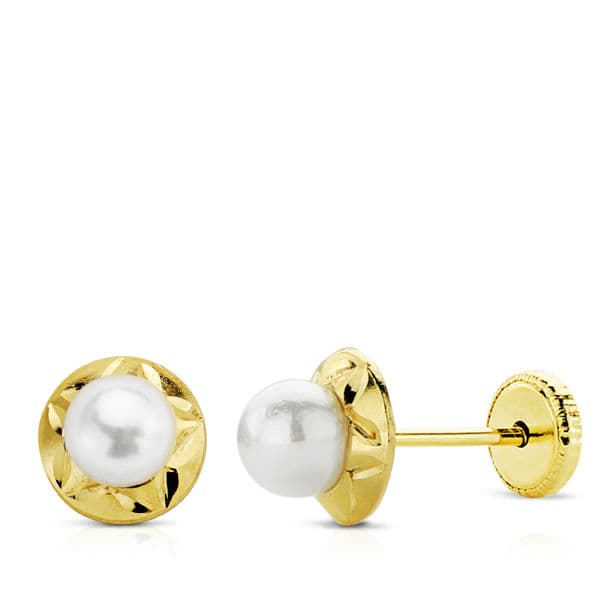 18K Yellow Gold Pearl Screw Earrings 6 mm