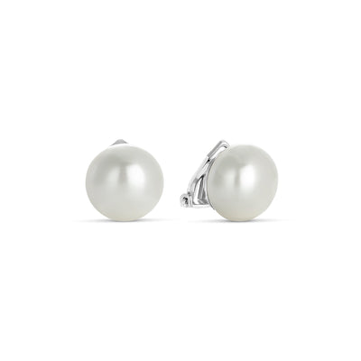 Pendientes Perla Shell Achatada 14 mm en Plata Cierre Clip