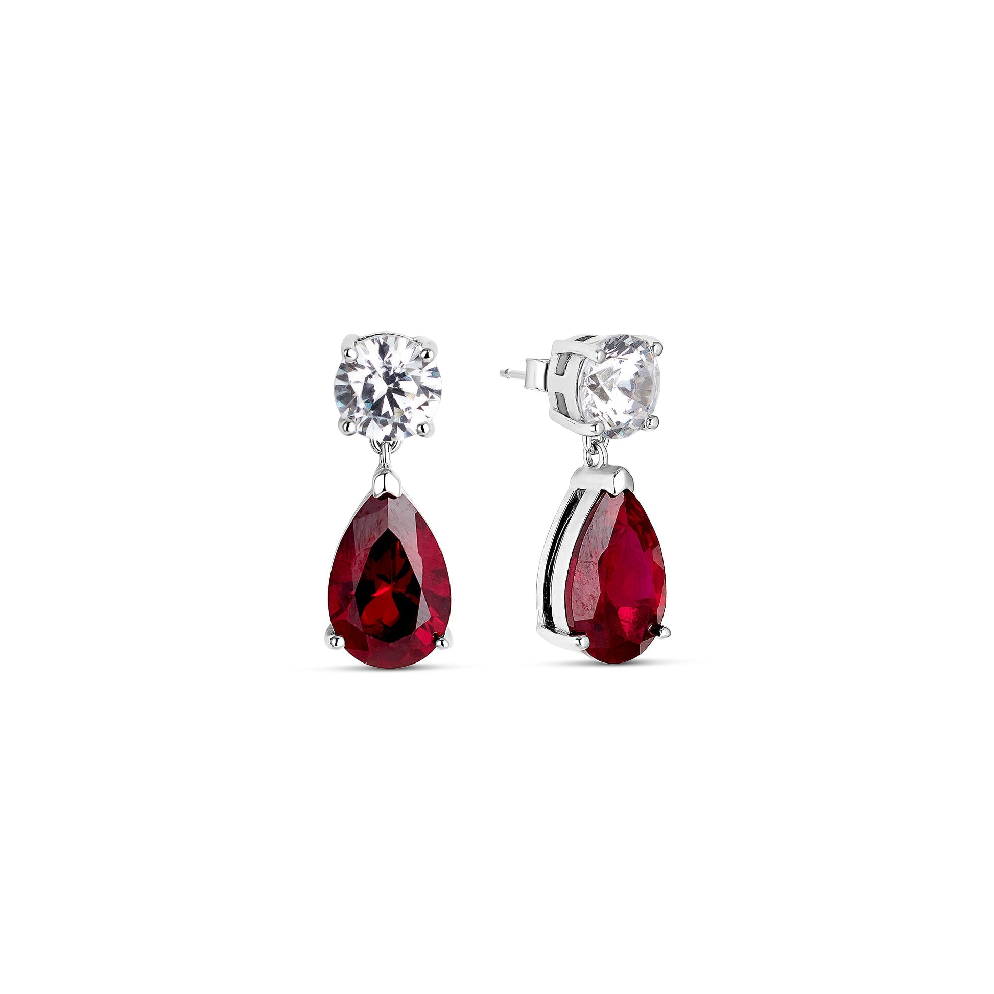 Drop Earrings Silver and Ruby Zirconia
