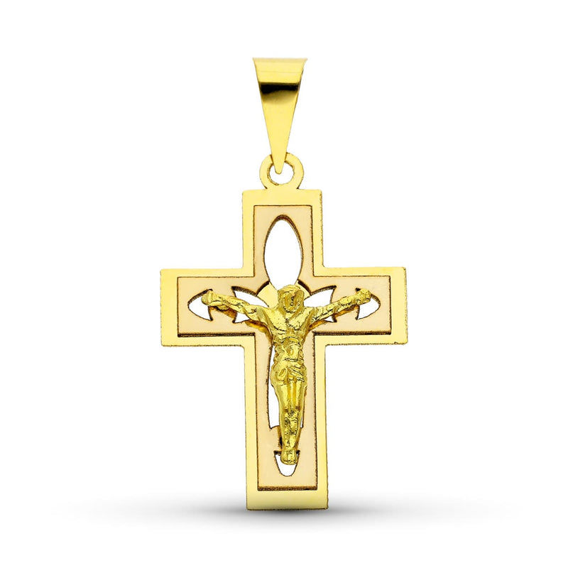 18K Cruz Con Cristo Oro Bicolor 27x18 mm