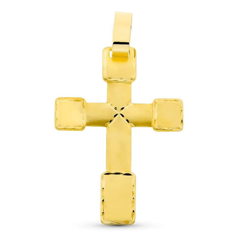 18K Yellow Gold Carved Cross 44x30 mm