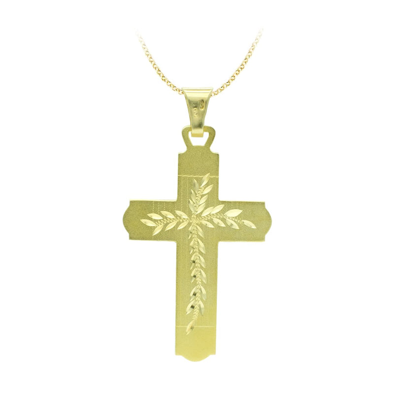 18K Yellow Gold Carved Cross 42x27 mm