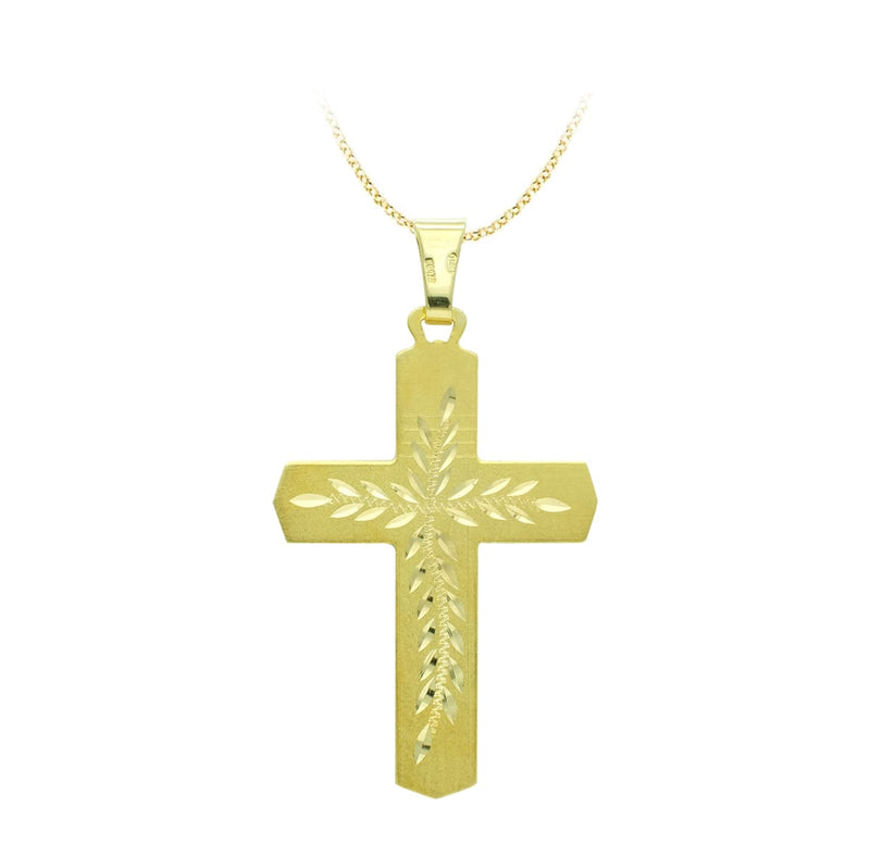 18K Yellow Gold Carved Cross 37x24 mm