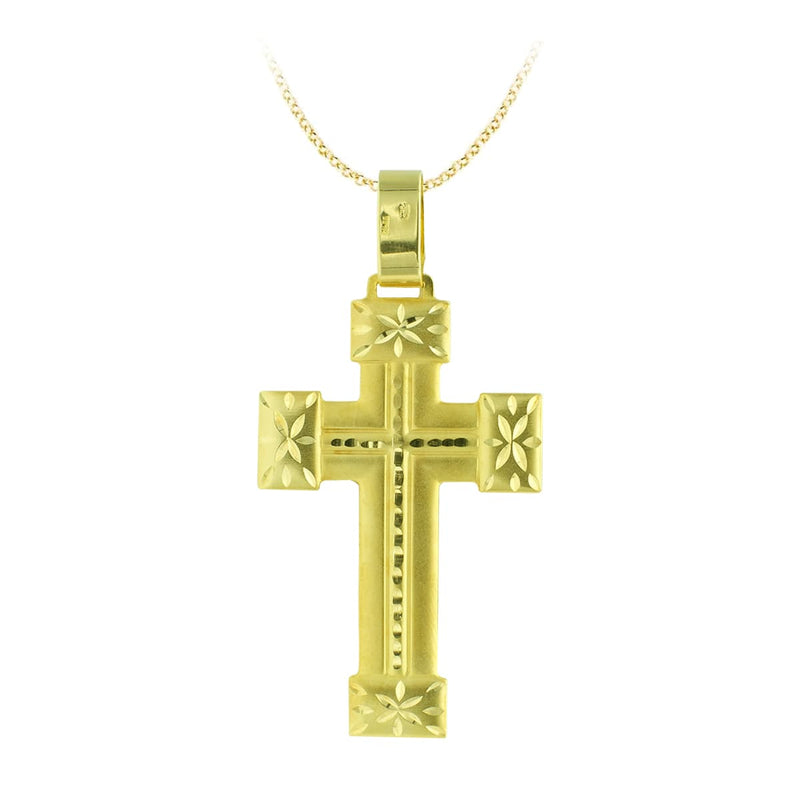 18K Yellow Gold Carved Cross 45x27 mm