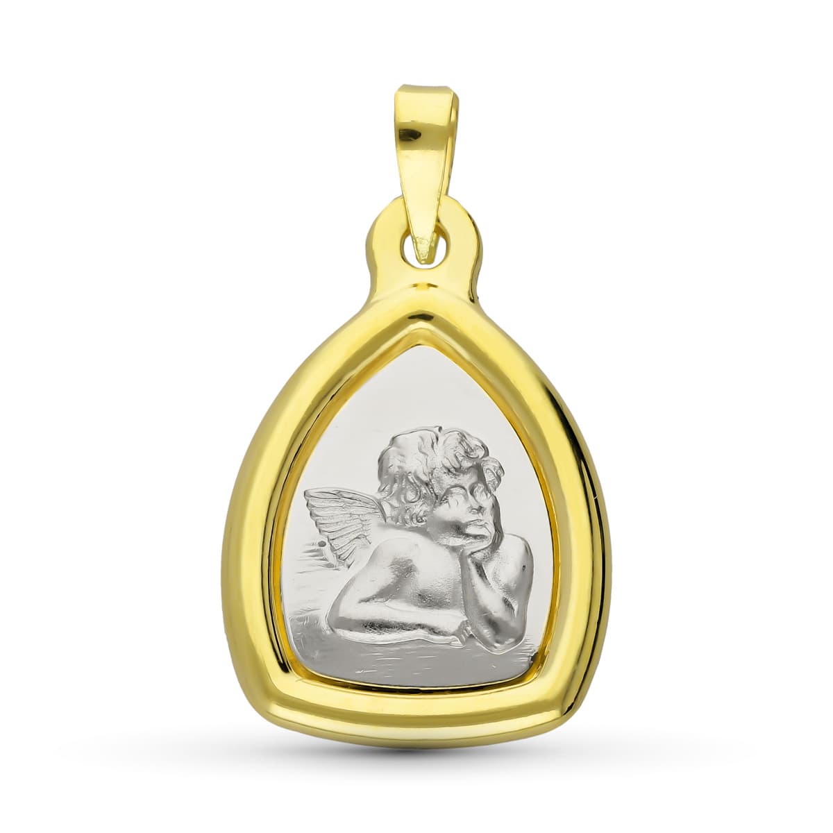 18K Bicolor Gold Medal Angel Burlon. 24x16 mm