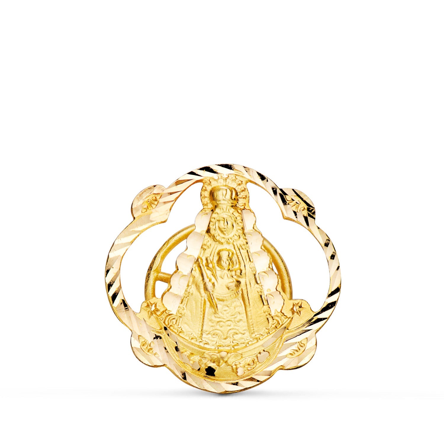 18K Yellow Gold Virgin Del Rocio Carved Lapel 20x20 mm