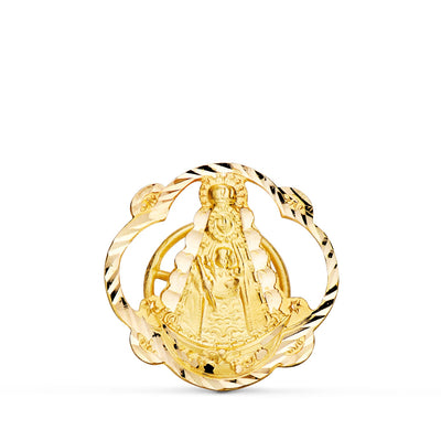 18K Solapa Oro Amarillo Virgen Del Rocio Tallada 20x20 mm