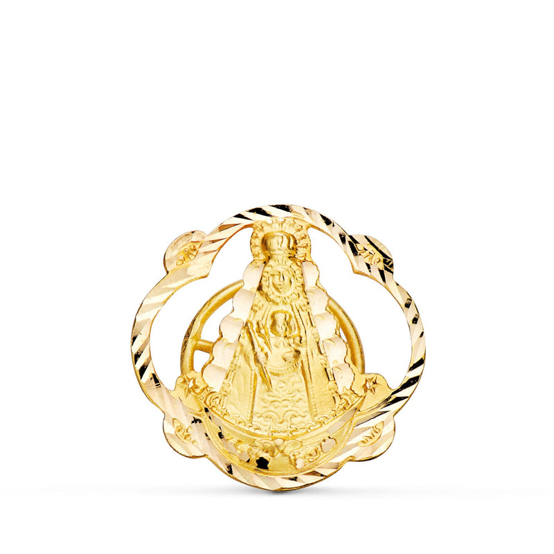 18K Solapa Oro Amarillo Virgen Del Rocio Tallada 20x20 mm