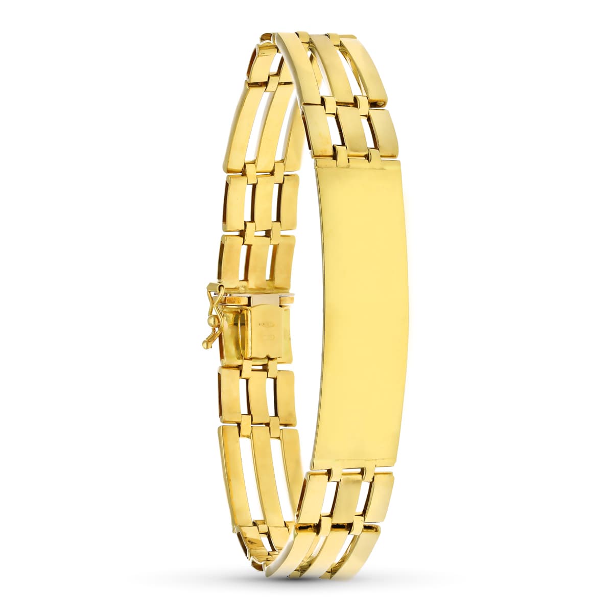18K Hollow Yellow Gold Bracelet 21.5 cm 12 mm