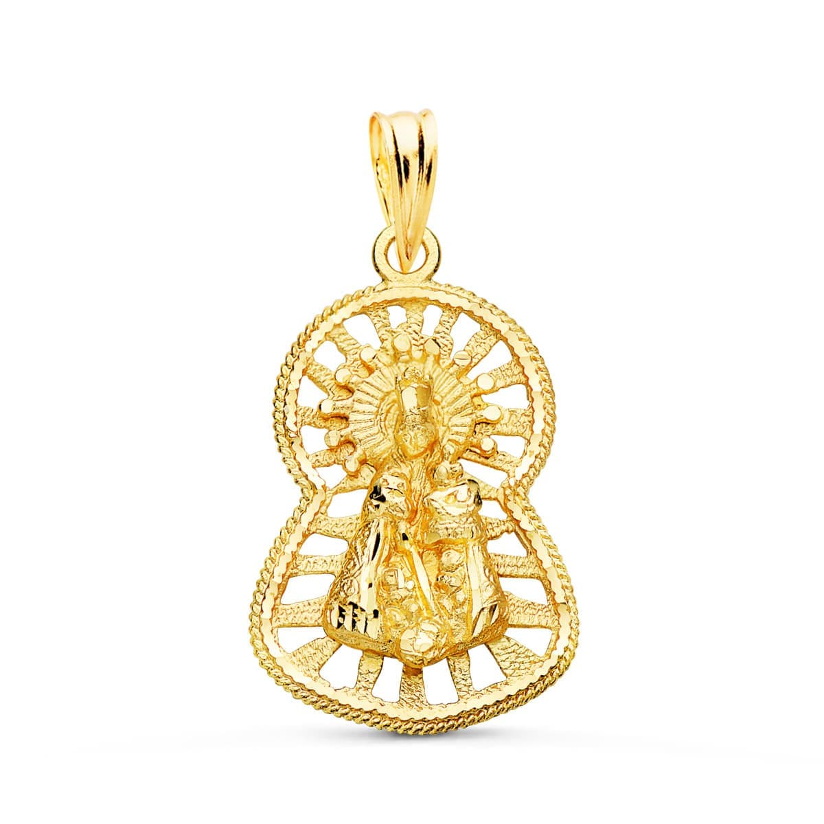 18K Yellow Gold Medal Virgin of the Forsaken Openwork Frame 22x15 mm