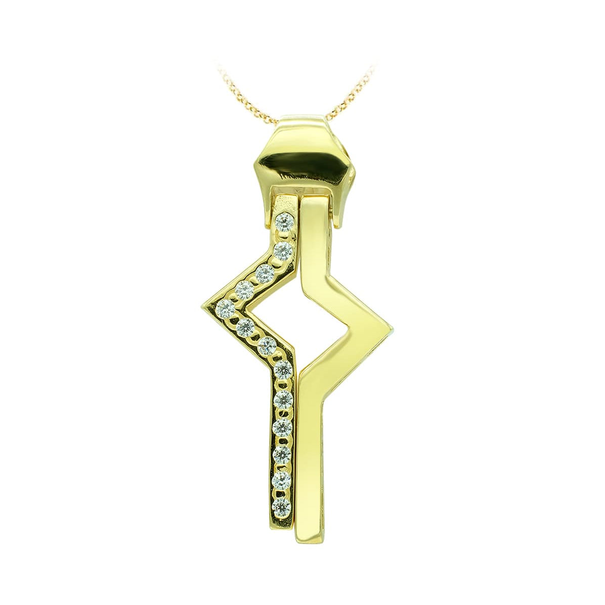 18K Yellow Gold Cross Cubic Zirconia 31x14 mm