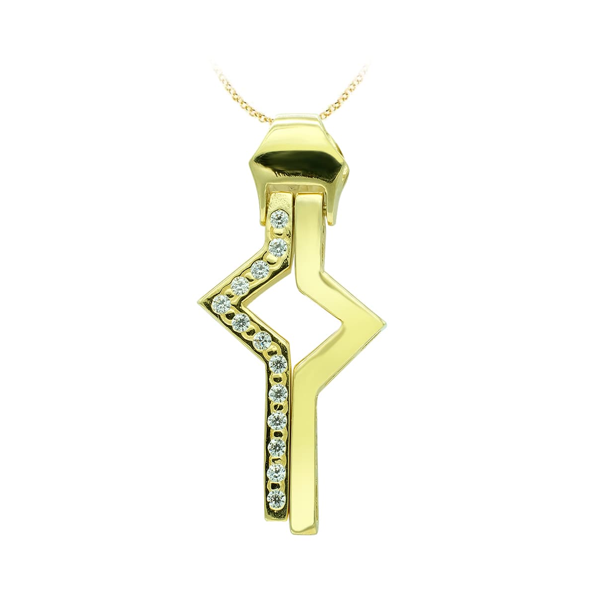 18K Yellow Gold Cross Cubic Zirconia 31x14 mm