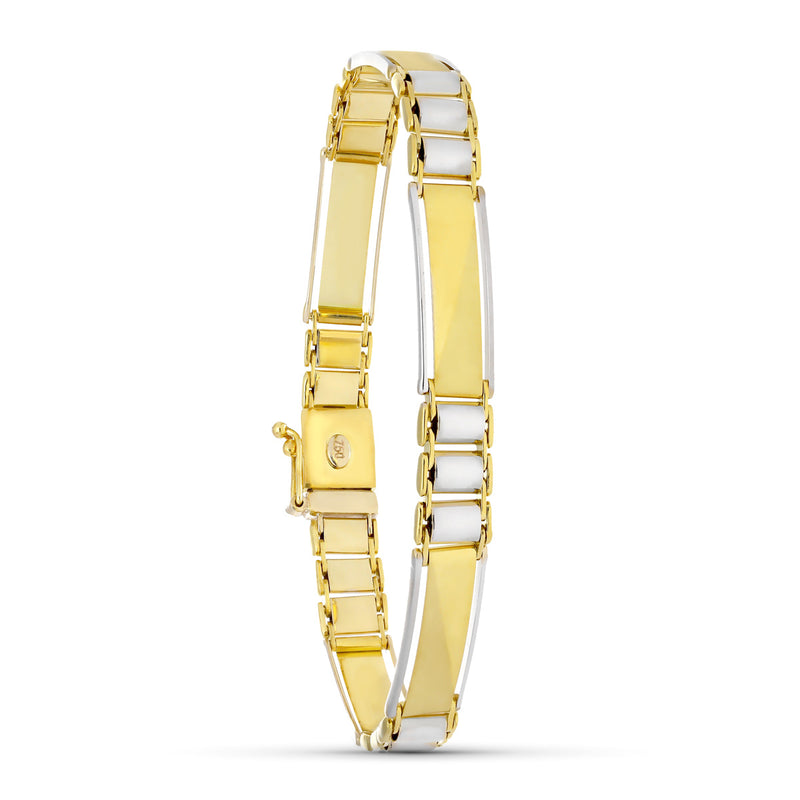 18K Two-tone Gold Men's Bracelet Matte and Shiny Cro