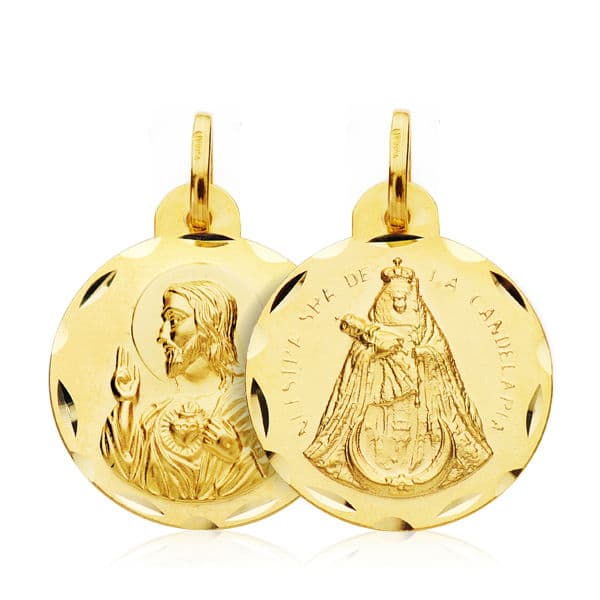 18K Scapular Heart of Jesus Virgin of La Candelaria 20 mm