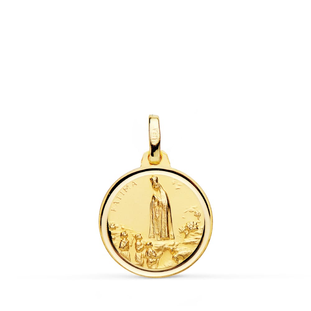 18K Virgin of Fatima Medal 16 mm Beveled 1.80Gr