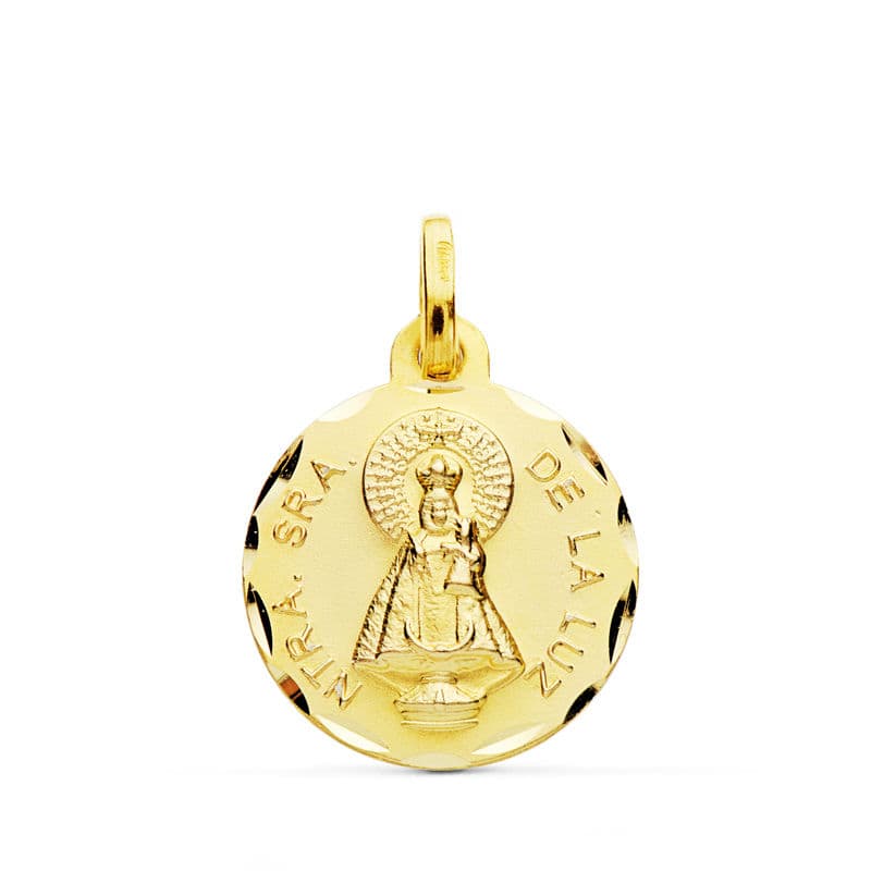 18K Our Lady of Light Medal Carved 16mm