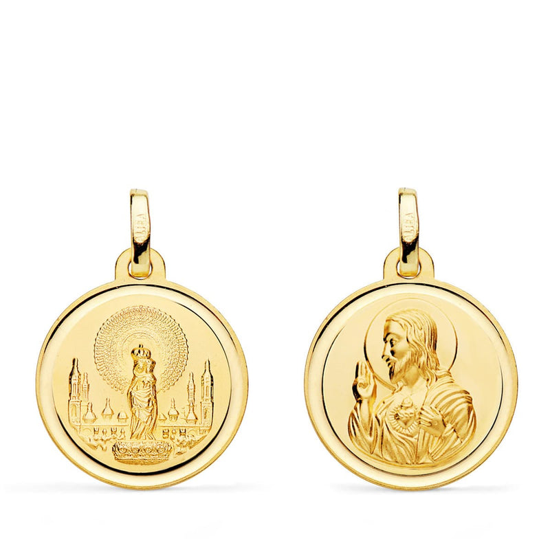 Pilier Vierge Scapulaire 18K et Cœur de Jésus 18 mm