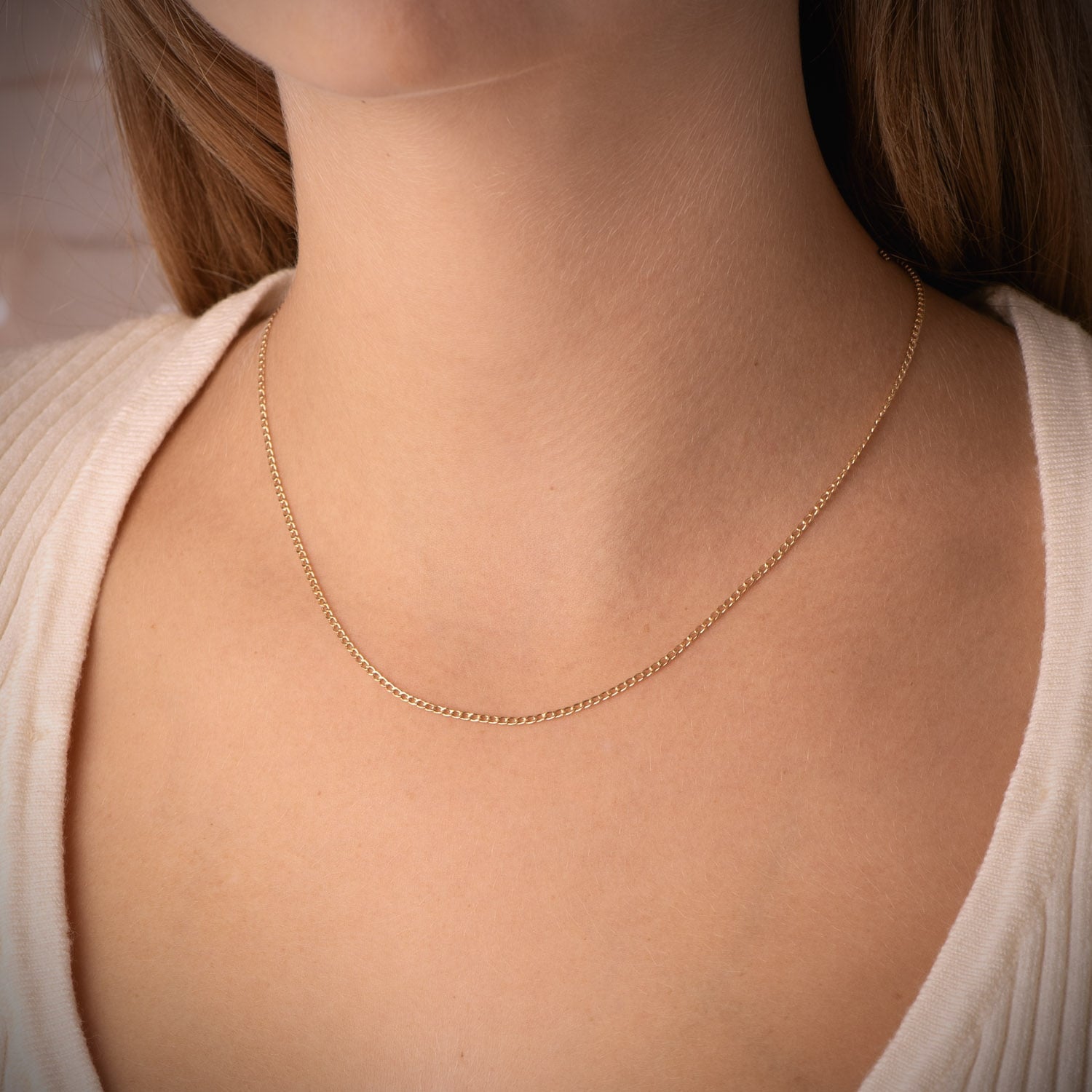 18K Cadena Hueca Barbada 40 cm 1 mm