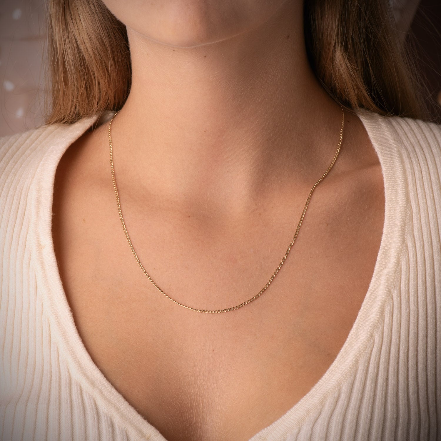 18K Cadena Hueca Barbada 50 cm 1 mm