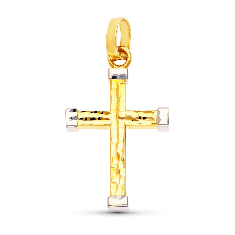18K Cruz Hueca Bicolor 32x19 mm