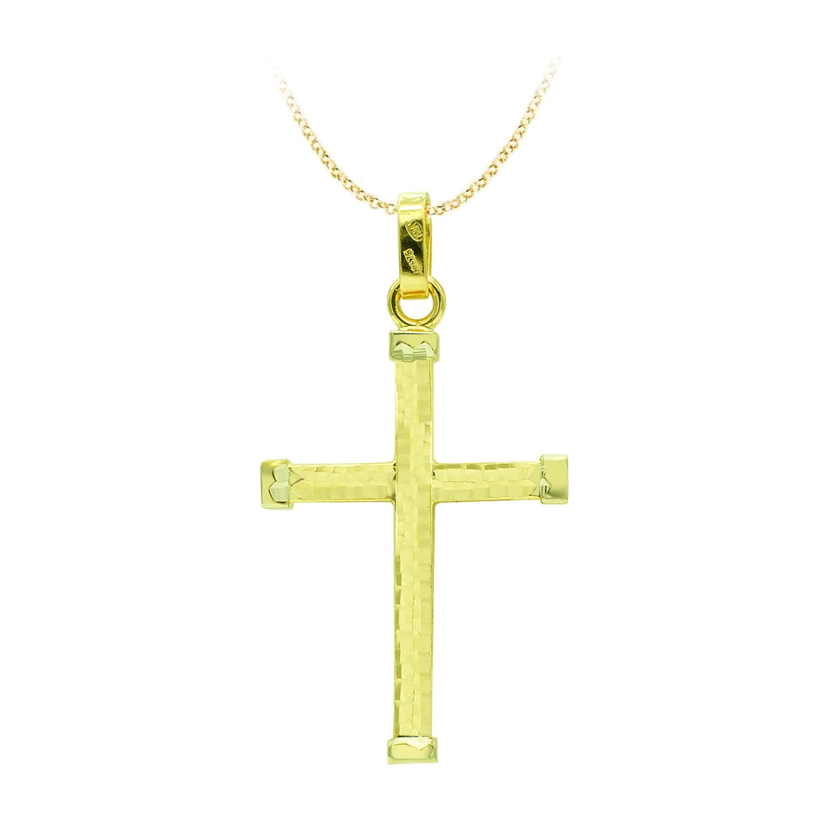 18K Hollow Bicolor Yellow Gold Cross 39x24 mm