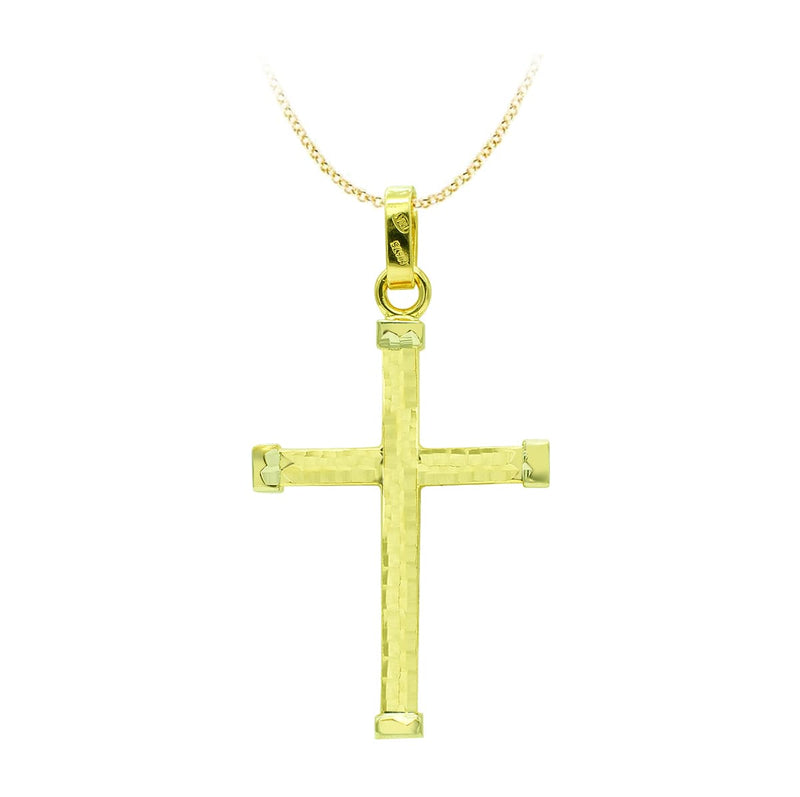 18K Yellow Gold Hollow Bicolor Cross 39x24 mm