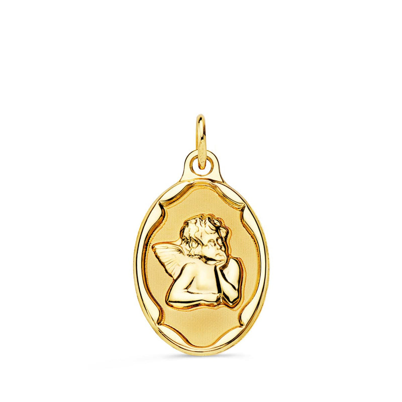 18K Oval Angelito Medal Burlon Gloss With Glossy Frame 17x13 mm