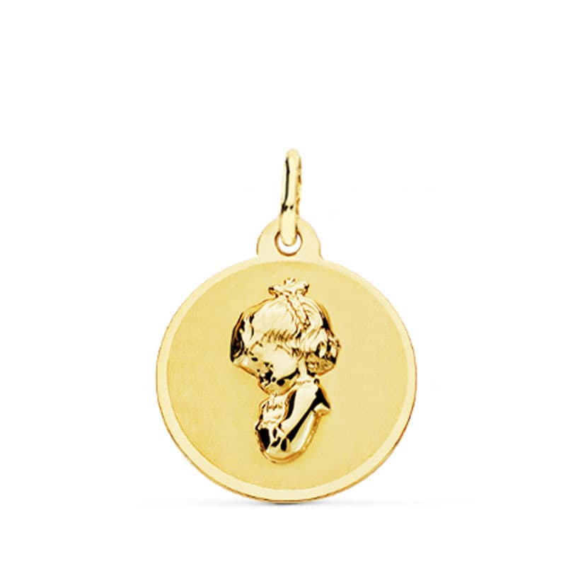 18K Medalla Oro Amarillo Virgen Niña 16 mm